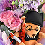 Graduation Gift – Teddy Bear with Fresh Flowers Bouquet