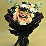 Graduation Hand Bouquet – Elegant Blooms with Plush Teddy