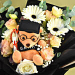 Graduation Hand Bouquet – Elegant Blooms with Plush Teddy