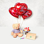 I Love You Balloon Set with Chocolate Cake & Teddy