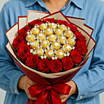 Red Roses & Ferrero Rocher Chocolate Bouquet Gift Combo