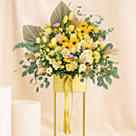 Graceful Mixed Flowers Golden Stand