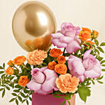 Birthday Flowers and Gold Balloons in Luxury Vase