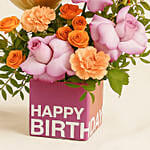 Birthday Flowers and Gold Balloons in Luxury Vase