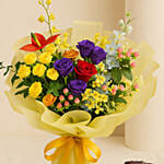 Mini Blueberry Cheese Mono Cake and Mix Blooms Bouquet