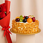 Fruit Cake With 3 Red Roses Bouquet