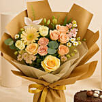 Beloved - Elegant Mix Flowers Bouquet & Chocolate Mini Cake