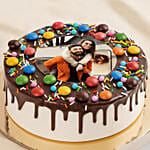 Chocolate Drip Mnm Photo Cake For Anniversary 6 Inches