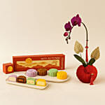 Mid-Autumn Snowskin Mooncake Box of 4 with Phalaenopsis Orchid Gift Set