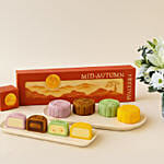 Mid-Autumn Snowskin Mooncake Box of 4 with White Flowers Vase Gift Set