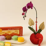 Mid-Autumn Snowskin Mooncakes Box of 4 with Phalaenopsis Orchid Gift Set