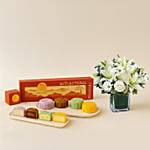 Mid-Autumn Snowskin Mooncakes Box of 4 with White Flowers Vase Gift Set