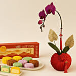 Mid-Autumn Snowskin Mooncakes Box of 8 with Phalaenopsis Orchid Gift Set