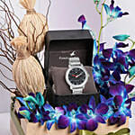Titan Watch Gift Tray for Him with Orchid