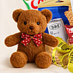Delightful Treat In Willow Basket With Teddy