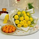 Marigold Flowers with Motichoor Laddoo