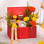 Festive Glow Diwali Gift Box with Dry Fruits, Flowers