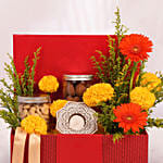 Festive Glow Diwali Gift Box with Dry Fruits, Flowers