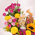 Diwali Floral & Dry Fruit Gift Hamper with Candle