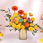 Diwali Marigold and Diyas Vase Arrangement