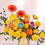 Diwali Marigold and Diyas Vase Arrangement