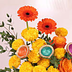 Diwali Marigold and Diyas Vase Arrangement