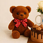 Birthday Floral Mug Arrangement with Teddy N Chocolate Cake