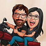 Custom Couple on Motorcycle Caricature Art