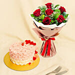 Elegant Red Roses with French Chocolate Cake