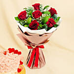 Elegant Red Roses with French Chocolate Cake
