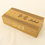 Engraved Text Bamboo Wireless Charger with Clock
