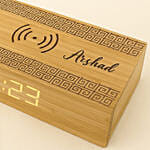 Engraved Text Bamboo Wireless Charger with Clock