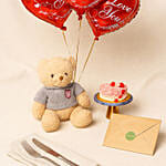 I Love You Balloon Set with Chocolate Cake & Teddy