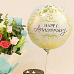 Mesmerizing Roses With Anniversary Balloon & Cake