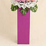 Blissful Mixed Flowers With Pink Stand