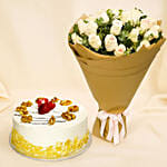 Mocha Cake and Peach Rose Bouquet