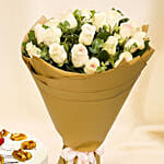 Mocha Cake and Peach Rose Bouquet