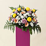 Premium Mixed Flowers With Pink Stand
