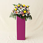 Premium Mixed Flowers With Pink Stand