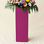 Premium Mixed Flowers With Pink Stand