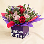 Mixed Flowers With Square Glass Vase