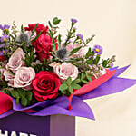 Mixed Flowers With Square Glass Vase