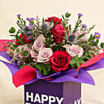 Mixed Flowers With Square Glass Vase