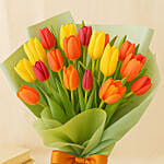 Beautifully Wrapped Mixed Tulips Bouquet