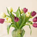 Beautiful Mixed Tulips Glass Vase