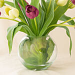 Beautiful Mixed Tulips Glass Vase