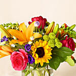 Heavenly Mixed Flowers In Glass Vase