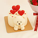 Adorable Teddy Bear Cake and Flowers Bundle