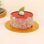 Red Forever Rose In Glass Dome With Mini Mousse Cake