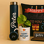 Personalised Caricature with Plant and Cushion